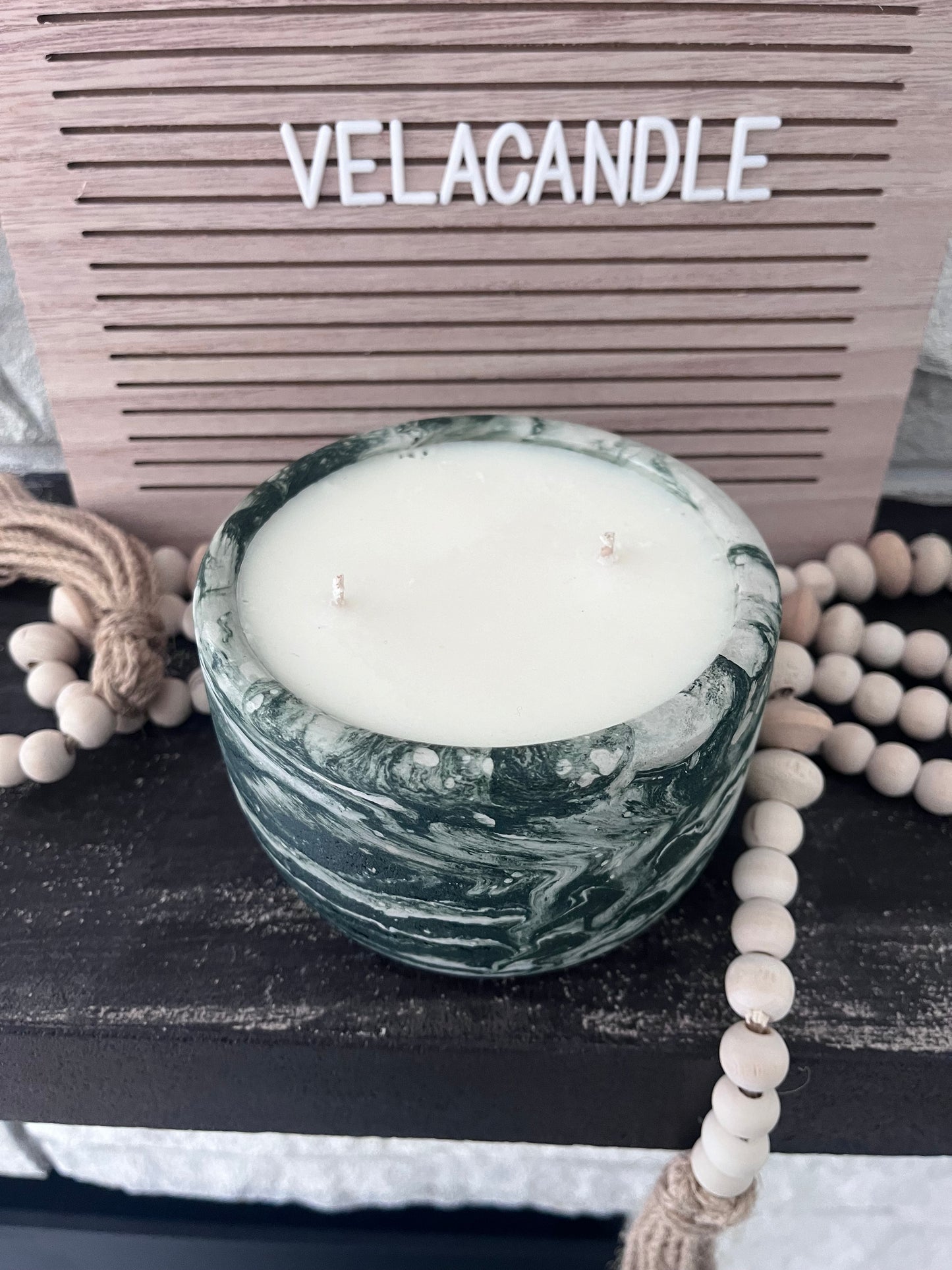 Large Green Concrete Candle