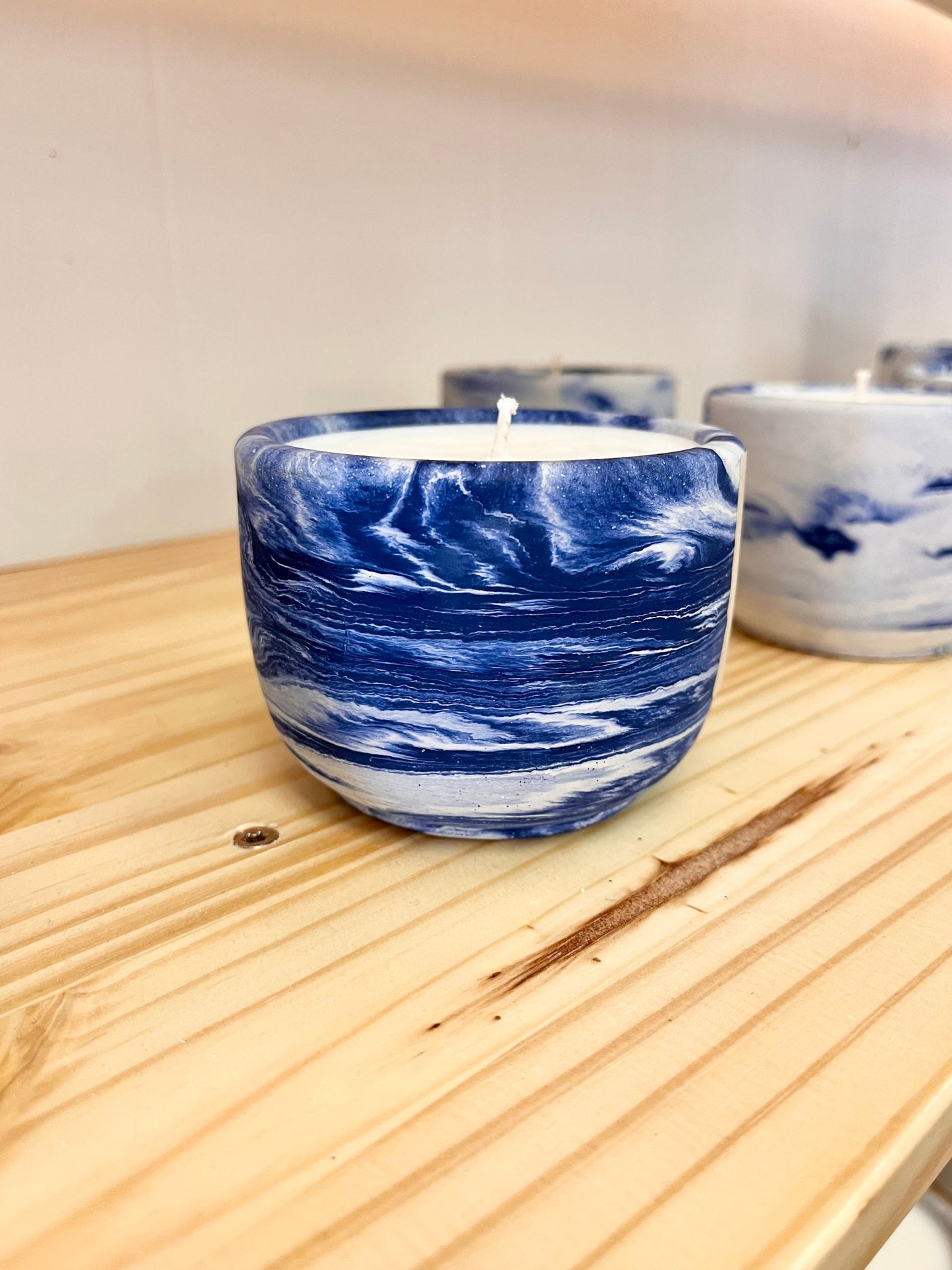 Blue concrete candle