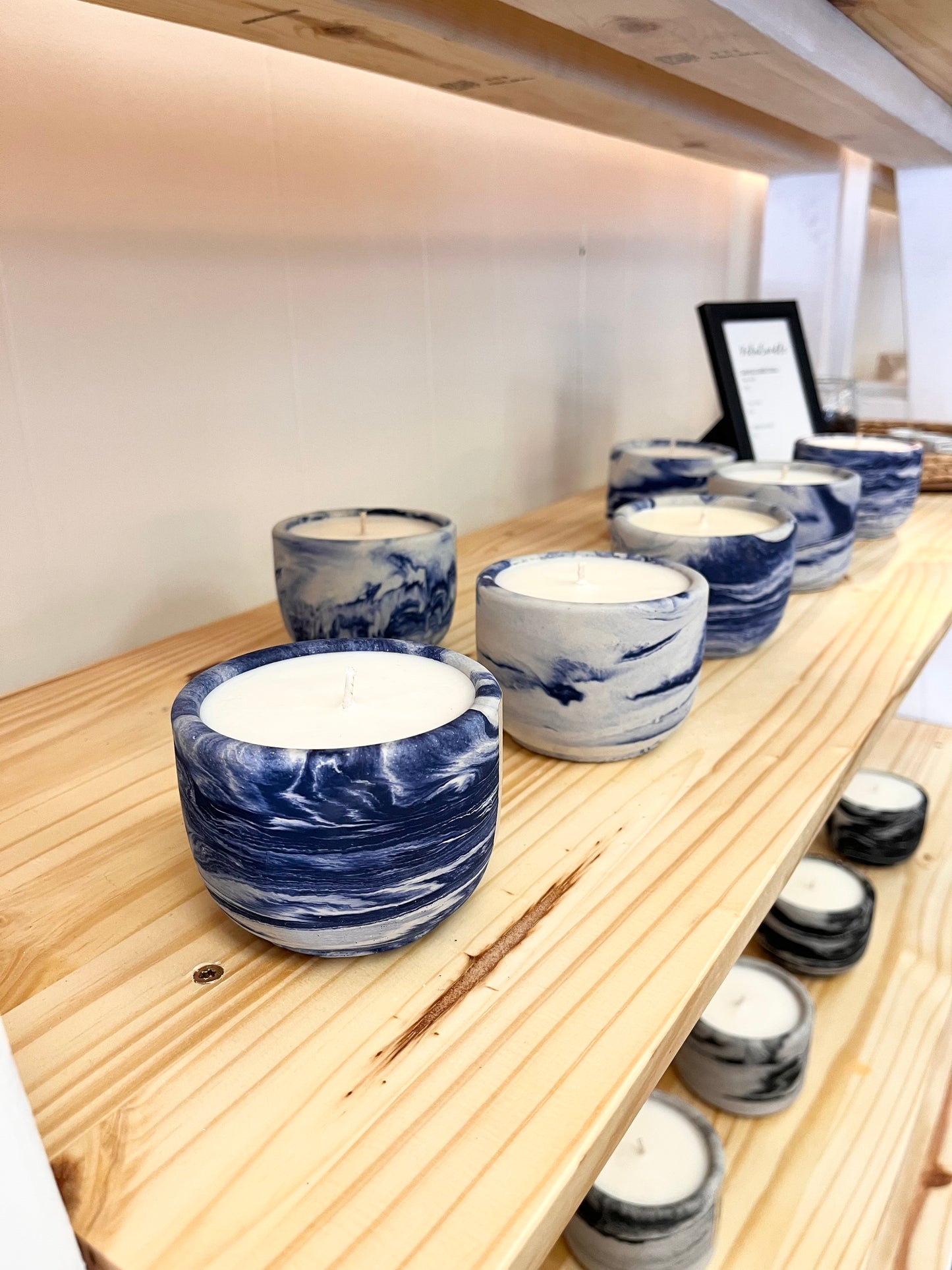 Blue concrete candle