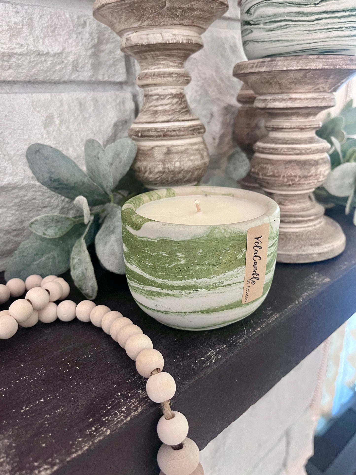 Sage green concrete candle