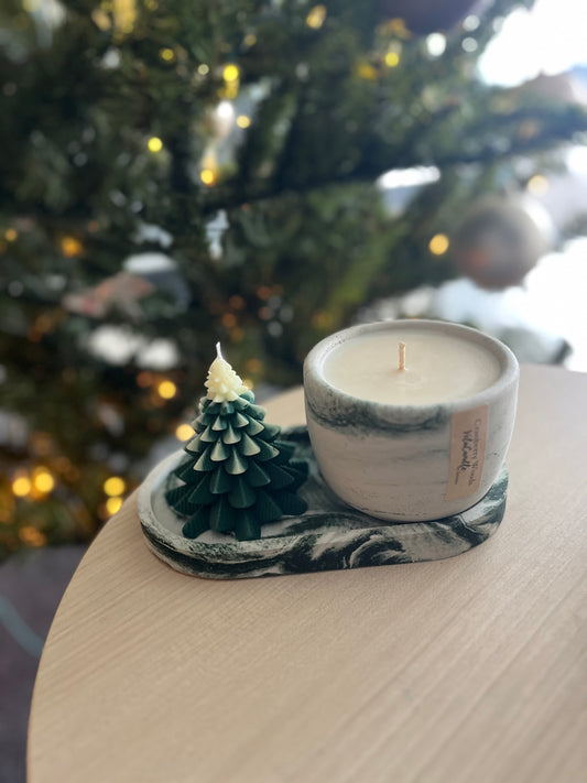 Concrete candle, tree, tray set