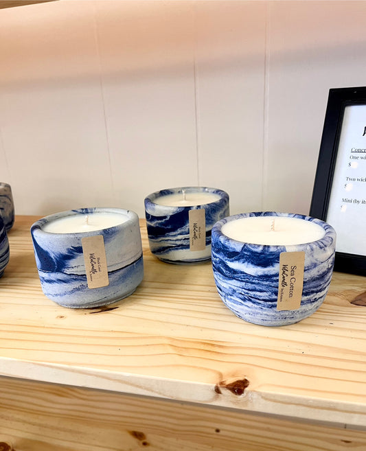 Blue concrete candle