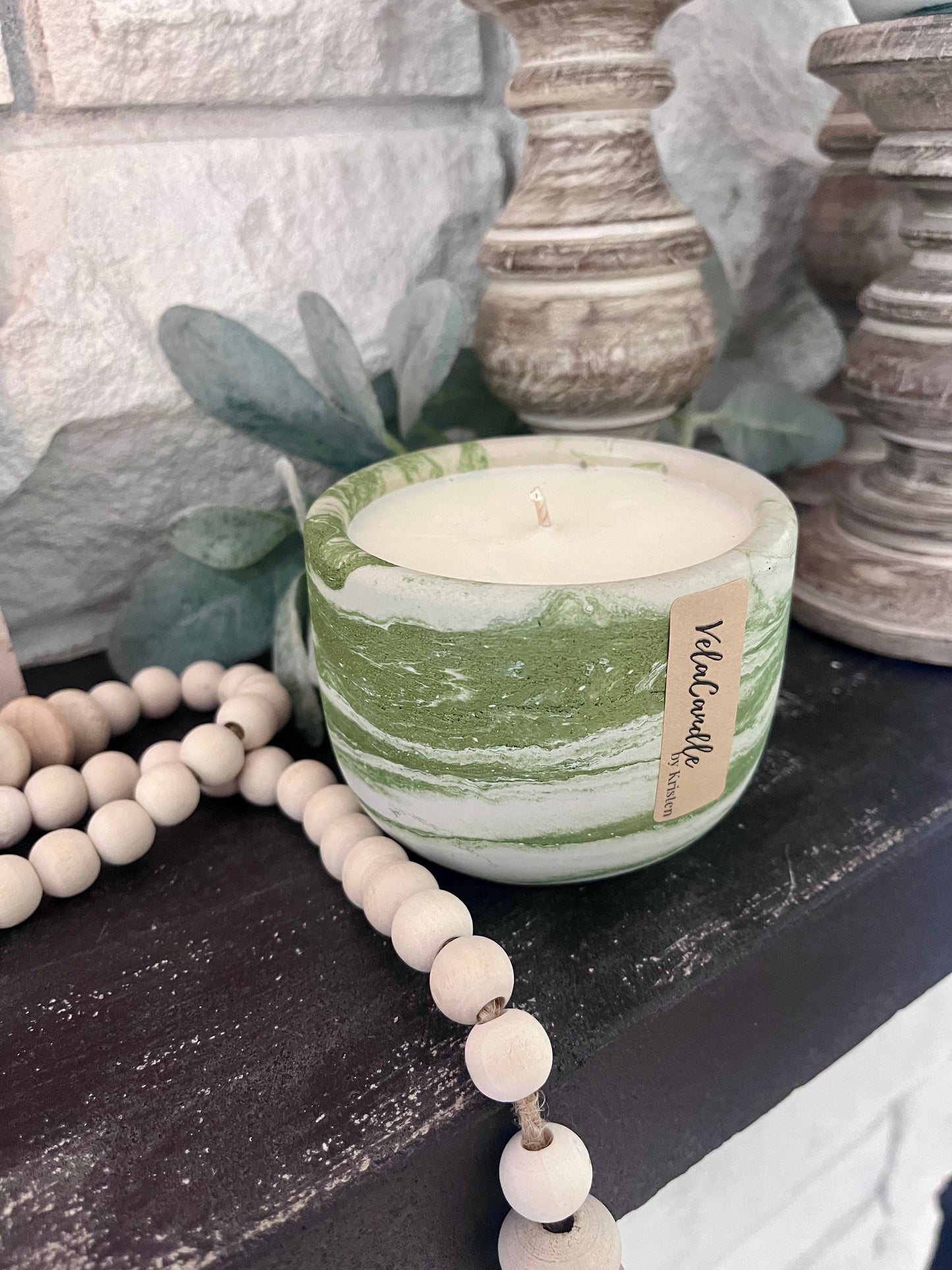 Sage green concrete candle