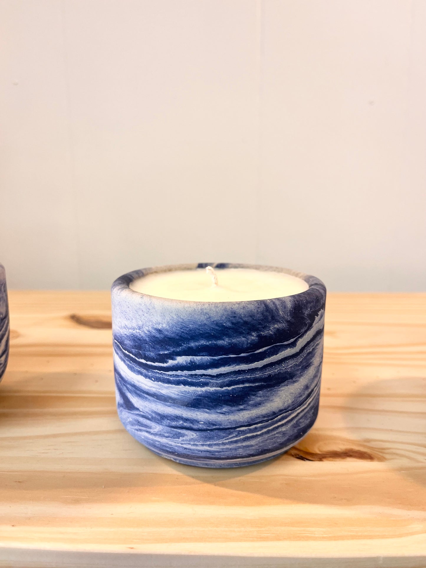 Blue concrete candle