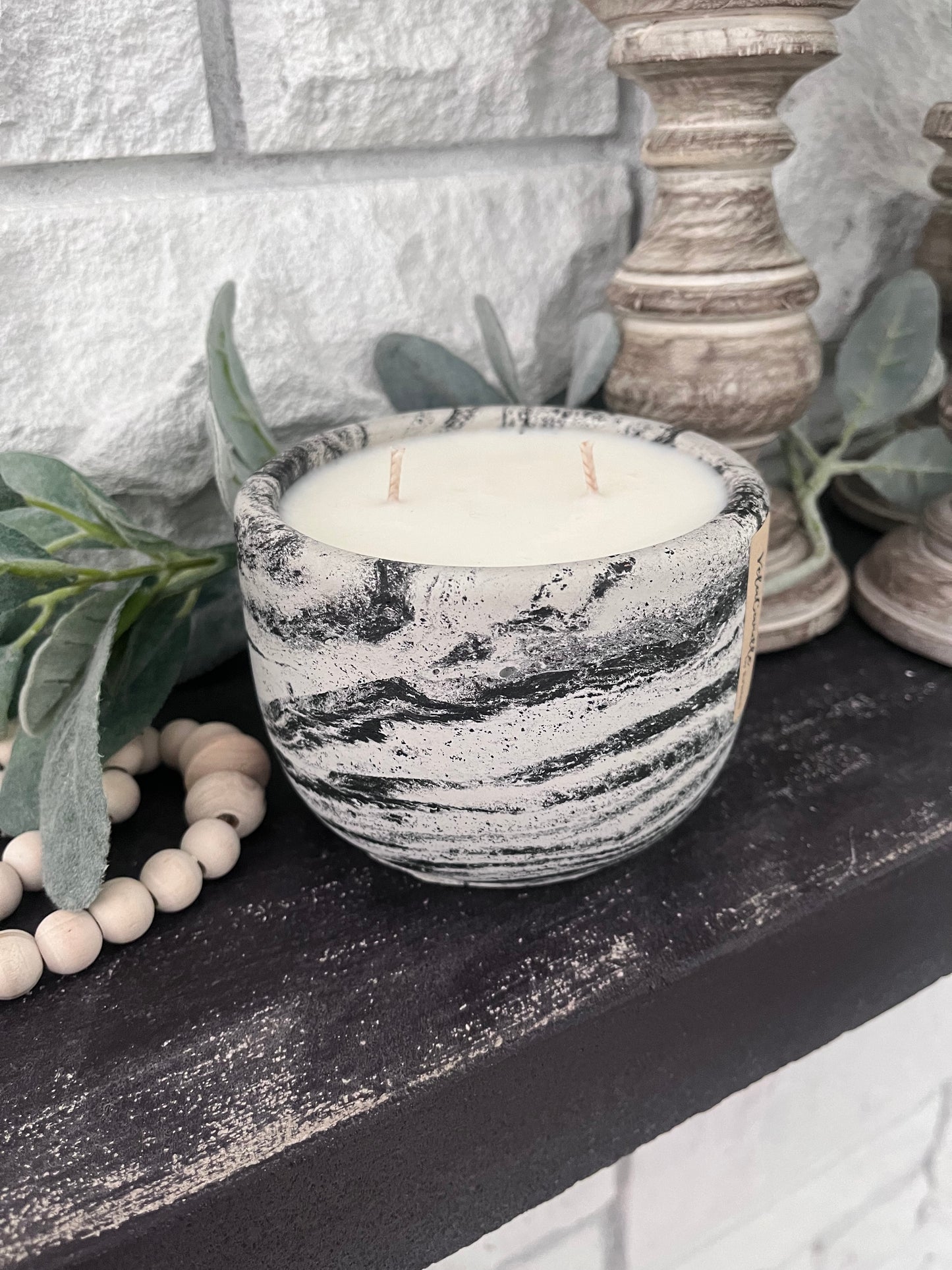 Large Black Concrete Candle